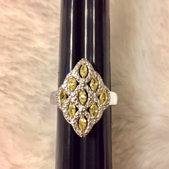 Yellow Sapphire CZ Platinum Plated Ring. - Picture 3 of 8